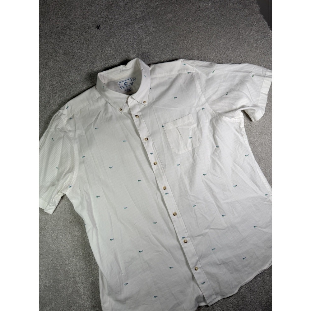 Southern Tide Fish All Over Print Short Sleeve Button Up Camp Shirt - Size XXL